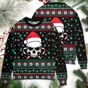 Christmas Skull Wearing Santa Claus Hat And Sweat Candy Ugly Christmas Sweater, Christmas Gift, Gift Christmas 2024