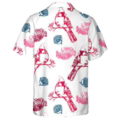 Éan Cairdinéal Dearg Beag Greannmhar Líníocht Láimhe Léine Haváís, Bronntanas Léine Haváíais, Bronntanas Nollag