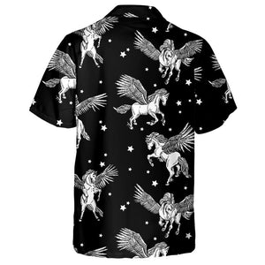 White Winged Pegasus Horses On Black Background Hawaiian Shirt, Hawaiian Shirt Gift, Christmas Gift