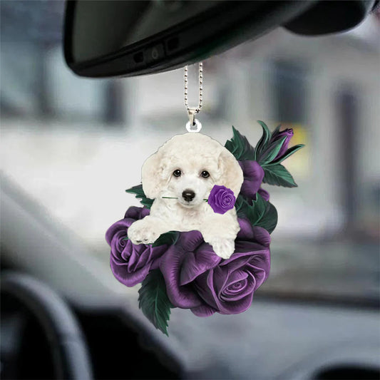 Poodle In Purple Rose Car Hanging Ornament, Dog Hanging Car Accessories, Christmas Decoration