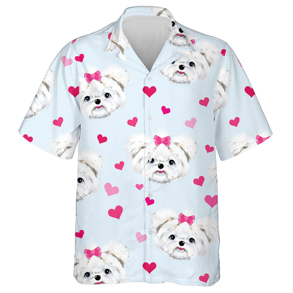 White Maltese With Pink Bow And Hearts Hawaiian Shirt, Hawaiian Shirt Gift, Christmas Gift