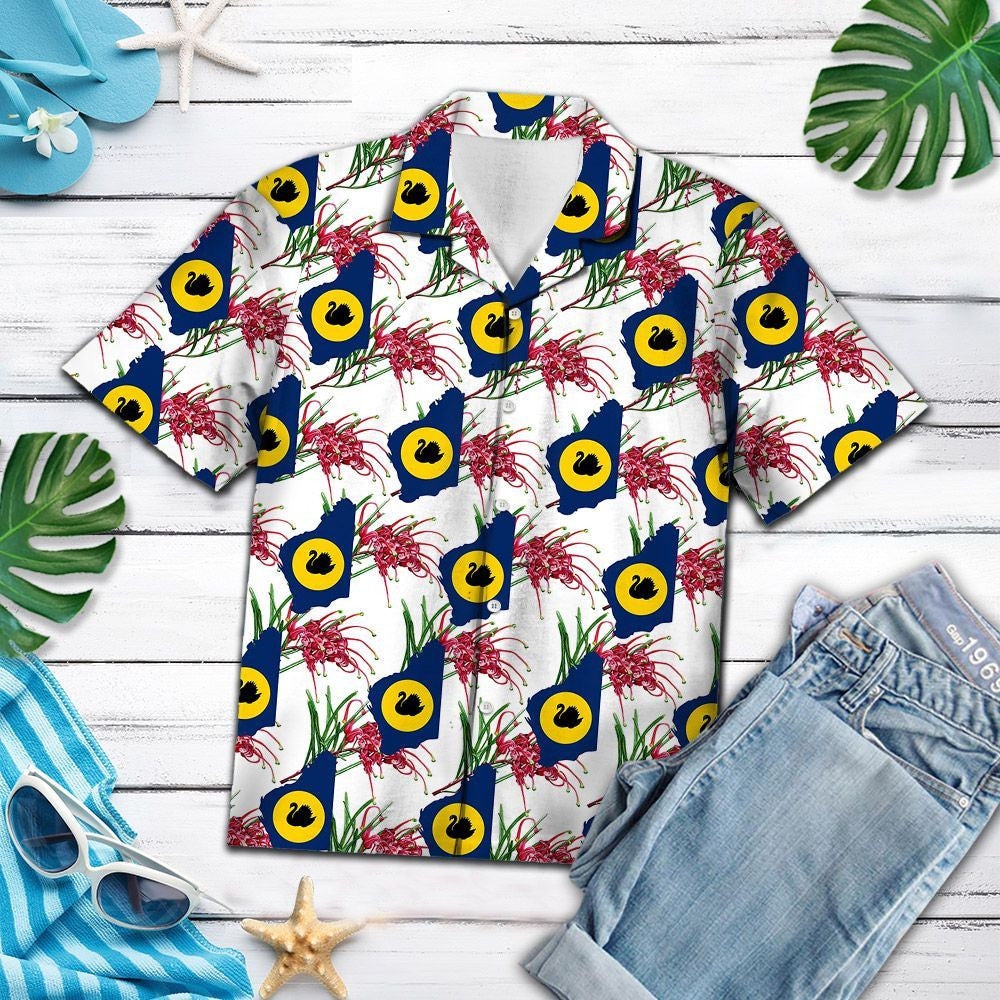 Grevillea Flower Perth Western Australia Flag Pattern Hawaiian Shirt, Hawaiian Shirt Gift, Christmas Gift