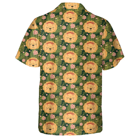 Sleeping Lion Face On Tropical Plant Hawaiian Shirt,Hawaiian Shirt Gift, Christmas Gift