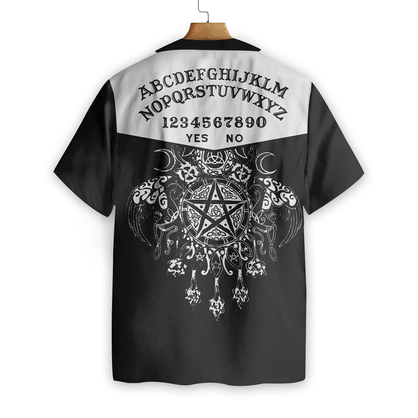 Wicca Pentagram On Black Background Pattern Hawaiian Shirt, Hwaiian For Gift
