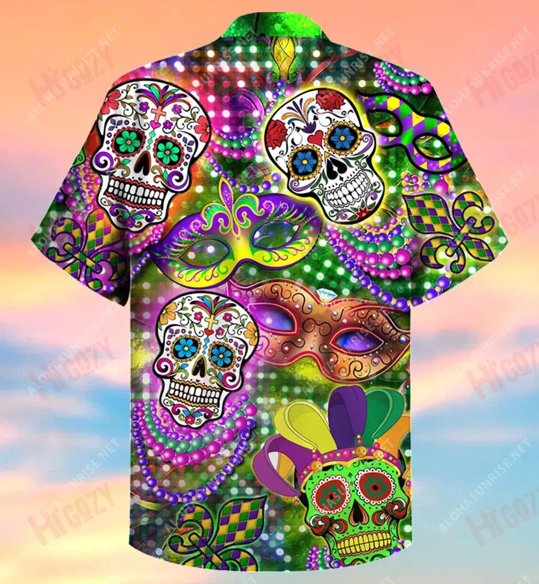 Skulls Mardi Gras Léine Gearr Haváís Samhraidh Aloha Shirt Léine Oirbheartaíochta Haváís Patrún Léine Haváís, Bronntanas Léine Haváís, Bronntanas Nollag