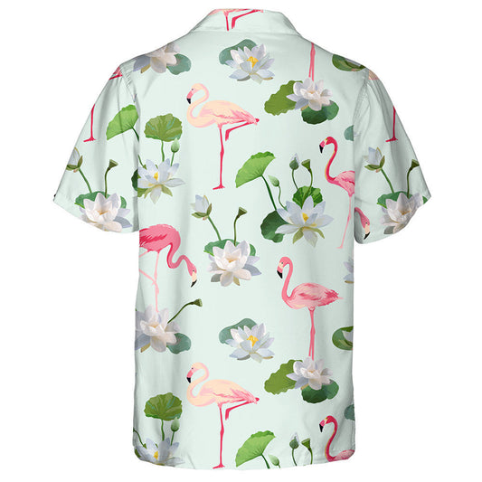 Cúlra Éan Flamingo Agus Bláthanna Uisce Lily Léine Haváís, Bronntanas Léine Haváí, Bronntanas Nollag