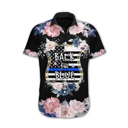 Back The Blue Watercolor Floral Pattern Hawaiian Shirt, Hawaiian For Gift