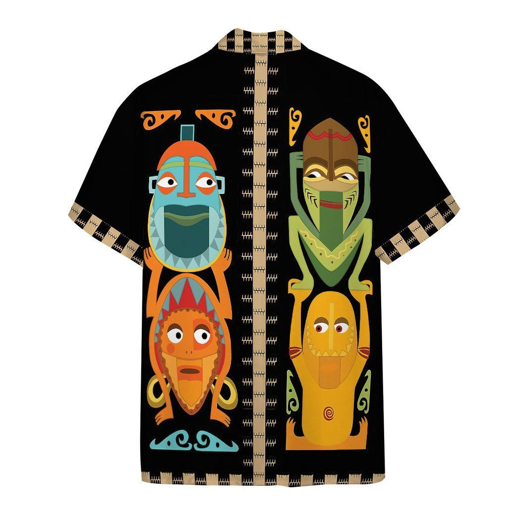 Polynesian Tiki Totems On Black Ornamental Hawaiian Shirt,Hawaiian Shirt Gift, Christmas Gift