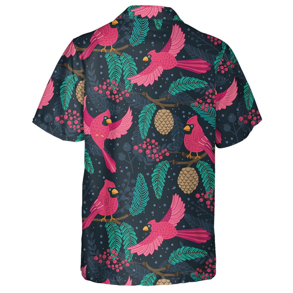 Watercolor Red Cardinal And Pinecones Winter Theme Hawaiian Shirt, Hawaiian Shirt Gift, Christmas Gift