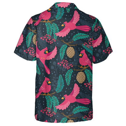 Watercolor Red Cardinal And Pinecones Winter Theme Hawaiian Shirt, Hawaiian Shirt Gift, Christmas Gift