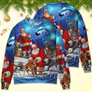 Christmas Santa Claus Xmas Is Coming Sky Night Art Style Ugly Christmas Sweater, Christmas Gift, Gift Christmas 2024