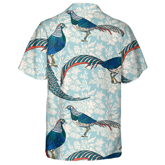 Beautiful Birds And Pheasants On Blue Background Hawaiian Shirt, Hawaiian Shirt Gift, Christmas Gift