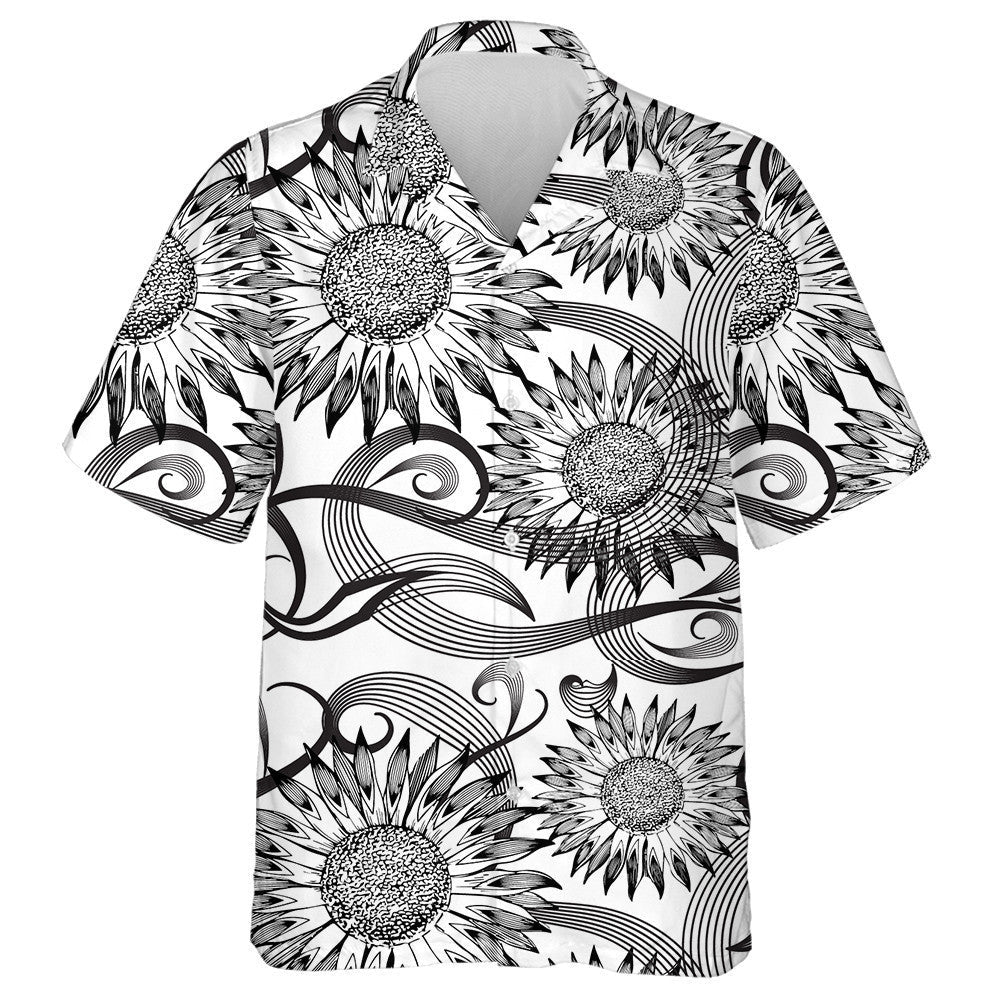 Line Art Tracery Isolated Flourish Sunflowers Ornaments Hawaiian Shirt, Hawaiian Shirt Gift, Christmas Gift
