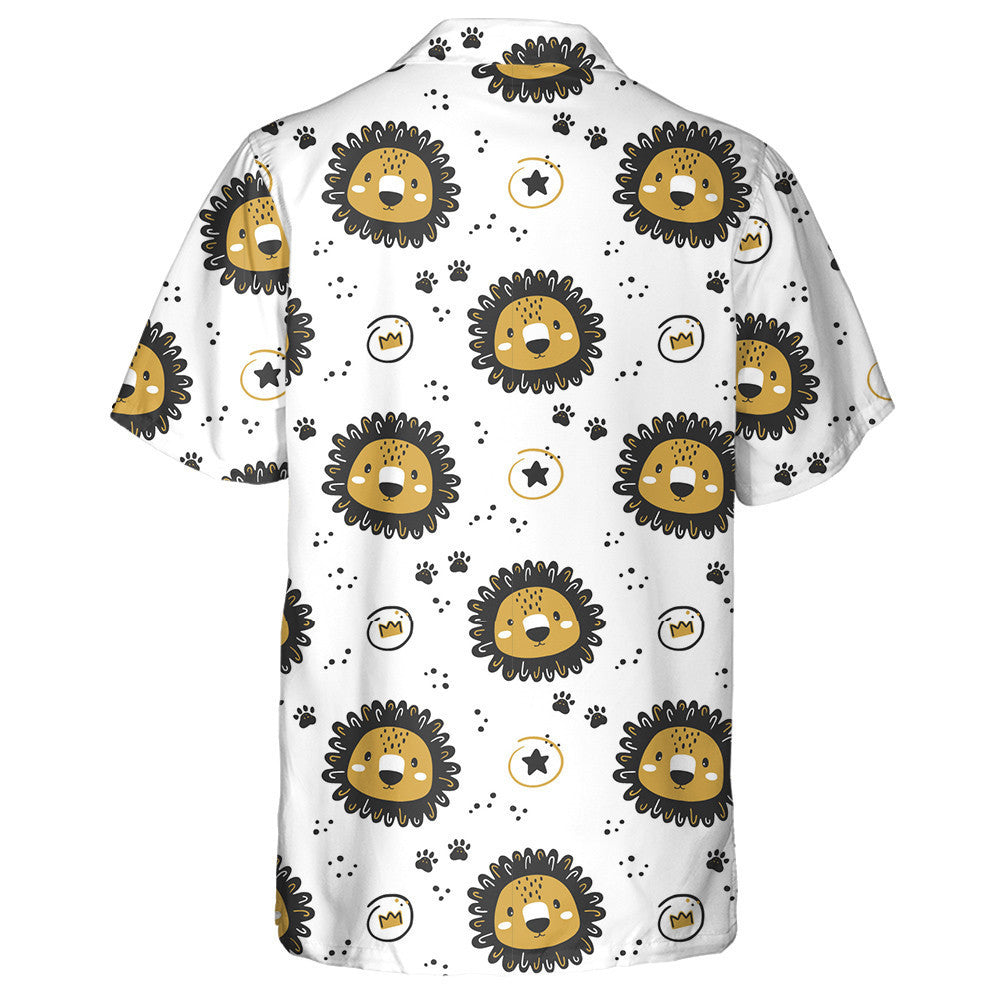 Cute Cartoon Lions Crown Stars And Footprints Hawaiian Shirt, Hawaiian Shirt Gift, Christmas Gift
