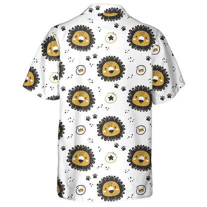 Cute Cartoon Lions Crown Stars And Footprints Hawaiian Shirt, Hawaiian Shirt Gift, Christmas Gift