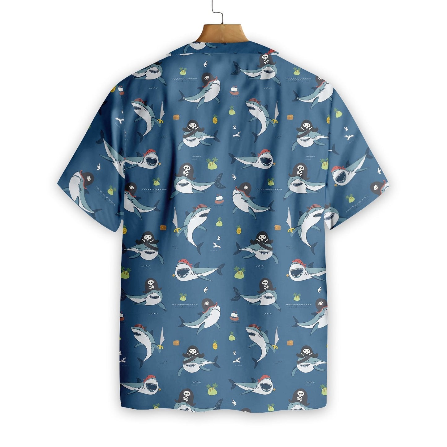 Shark Pirates On Blue Background Design Hawaiian Shirt,Hawaiian Shirt Gift, Christmas Gift