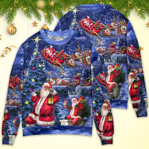 Christmas Santa Claus Chilling Happy Xmas Light Art Style Ugly Christmas Sweater, Christmas Gift, Gift Christmas 2024