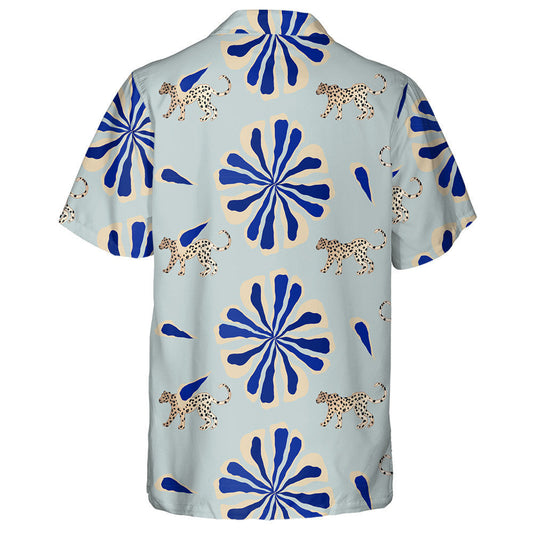 Wild African Leopard With Bright Turquoise Flowers Hawaiian Shirt, Hawaiian Shirt Gift, Christmas Gift