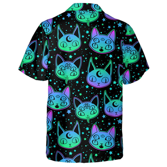 Cute Cartoon Witchcraft Cat Head And Star Hawaiian Shirt, Hawaiian Shirt Gift, Christmas Gift