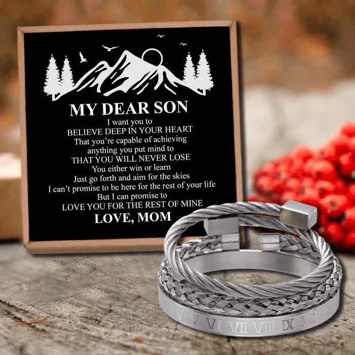 Mom To Son - Never Lose Roman Numeral Bangle Weave Bracelets Set