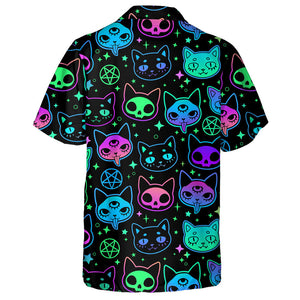 Cute Cartoon Bright Witchcraft And Cat Hawaiian Shirt,Hawaiian Shirt Gift, Christmas Gift