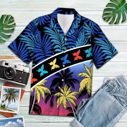 Laethanta Saoire Uathúla Féileacáin Pailme Cnó cócó Tropical Stripes Patrún Léine Haváís, Bronntanas Léine Haváís, Bronntanas Nollag