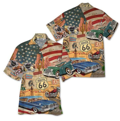 Cartoon US Route 66 Background Hawaiian Shirt, Hawaiian For Gift