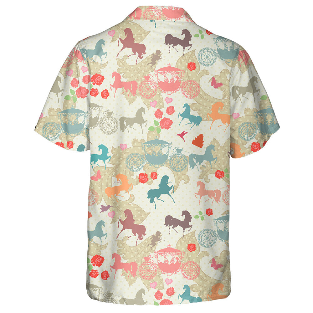 Horses With Carriage And Rose Flower Hawaiian Shirt, Hawaiian For Gift
