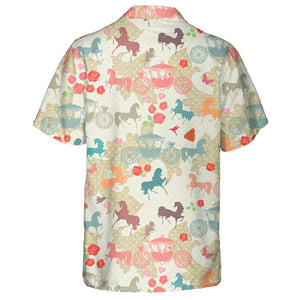 Horses With Carriage And Rose Flower Hawaiian Shirt, Hawaiian For Gift