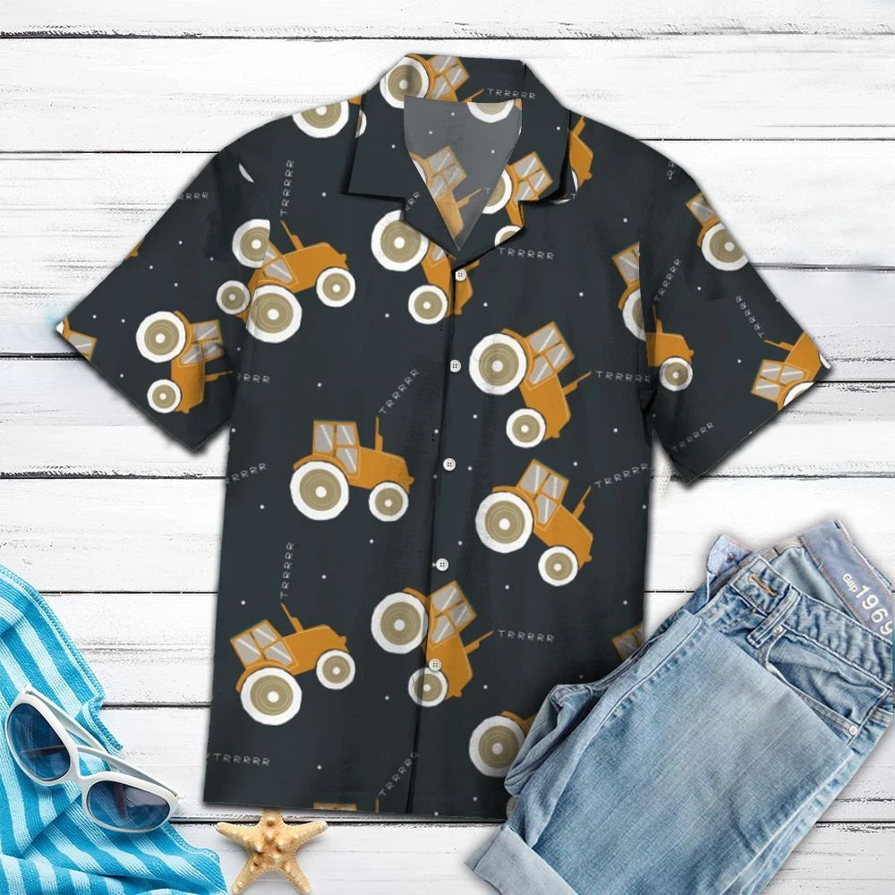 Brown Tractor On Black Background Hawaiian Shirt, Hawaiian For Gift