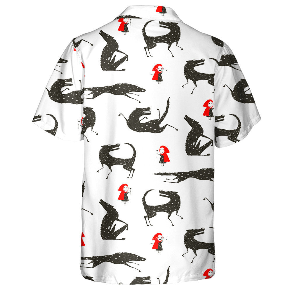 Little Red Riding Hood And Black Wolf Hawaiian Shirt, Hawaiian Shirt Gift, Christmas Gift