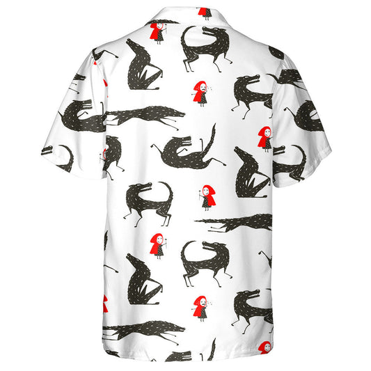 Little Red Riding Hood And Black Wolf Hawaiian Shirt, Hawaiian Shirt Gift, Christmas Gift