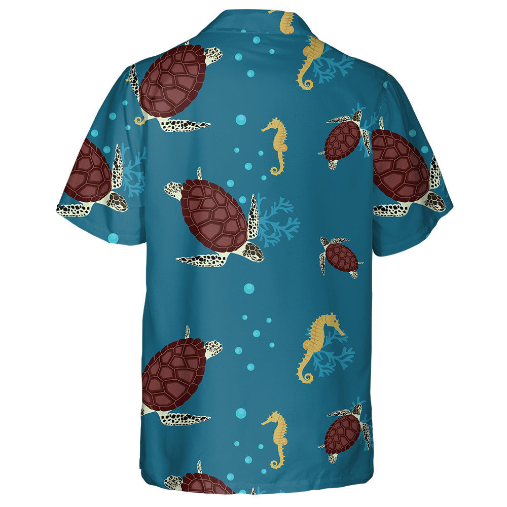 Sea Turtles And Seahorse On A Blue Background Hawaiian Shirt, Hawaiian Shirt Gift, Christmas Gift