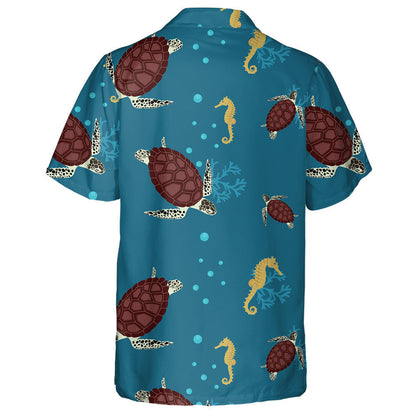 Sea Turtles And Seahorse On A Blue Background Hawaiian Shirt, Hawaiian Shirt Gift, Christmas Gift