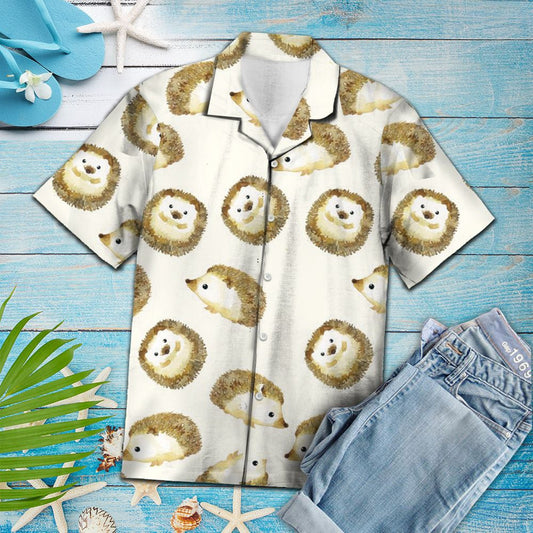 Cute Hedgehog On White Background Hawaiian Shirt,Hawaiian Shirt Gift, Christmas Gift