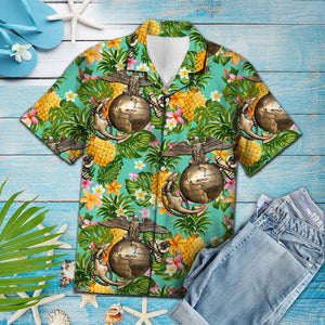 Enticing Tropical Pineapple Marine Corps Pattern Hawaiian Shirt,Hawaiian Shirt Gift, Christmas Gift