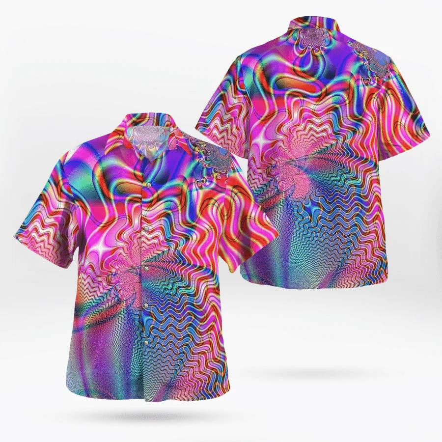 Colorful Psychedelic Illusion Pattern Hawaiian Shirt, Hawaiian For Gift