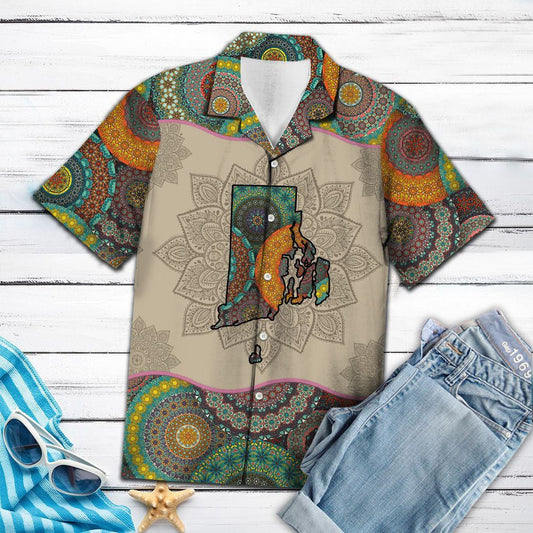 Rhode Island Map Mandala Flowers Design Hawaiian Shirt,Hawaiian Shirt Gift, Christmas Gift