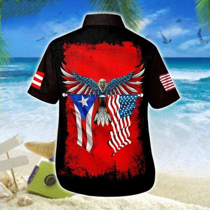 America Puerto Rico Eagle Flag Design Hawaiian Shirt,Hawaiian Shirt Gift, Christmas Gift