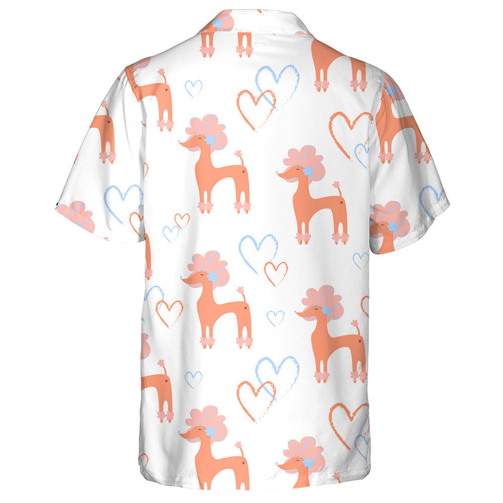 Orange Poodles And Hearts On White Hawaiian Shirt,Hawaiian Shirt Gift, Christmas Gift