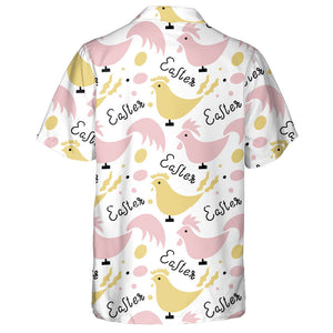 Yellow And Pink Hens Easter Lettering And Chicken Eggs Hawaiian Shirt, Hawaiian Shirt Gift, Christmas Gift