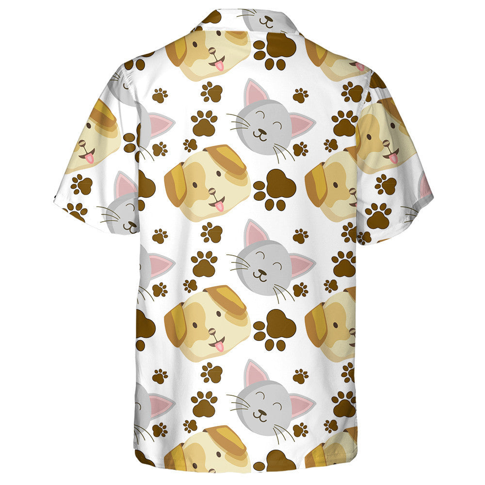 The Faces Of A Dog Kitten And Footprints Hawaiian Shirt,Hawaiian Shirt Gift, Christmas Gift