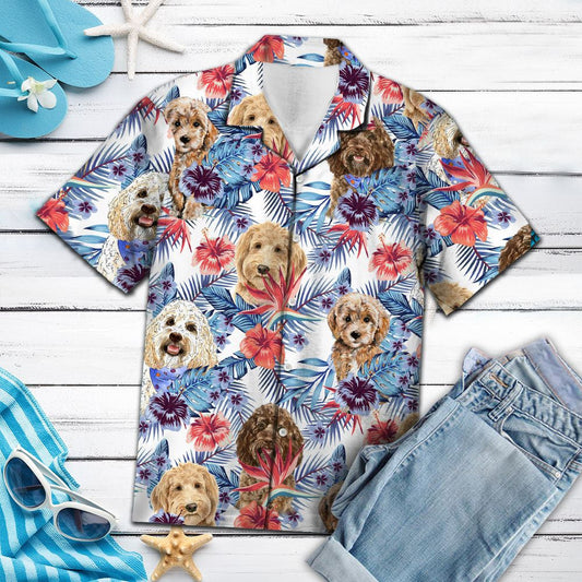 Cute Goldendoodle Mix Hibiscus Flower Hawaiian Shirt,Hawaiian Shirt Gift, Christmas Gift