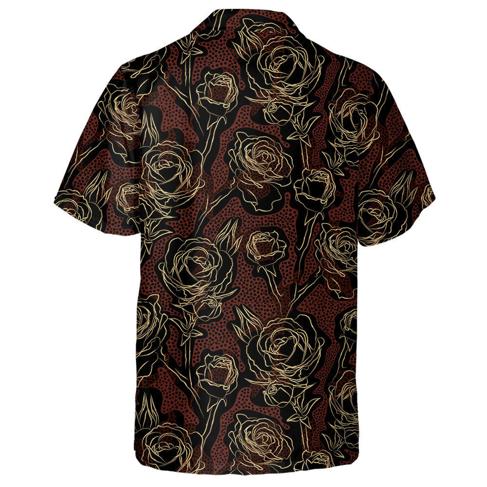 Golden Rose Flowers On Spotted Leopard Hawaiian Shirt,Hawaiian Shirt Gift, Christmas Gift
