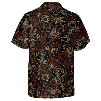 Golden Rose Flowers On Spotted Leopard Hawaiian Shirt,Hawaiian Shirt Gift, Christmas Gift