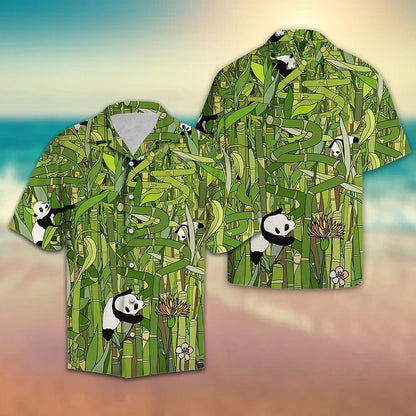 Green Bamboo Forest With Baby Panda Hawaiian Shirt,Hawaiian Shirt Gift, Christmas Gift