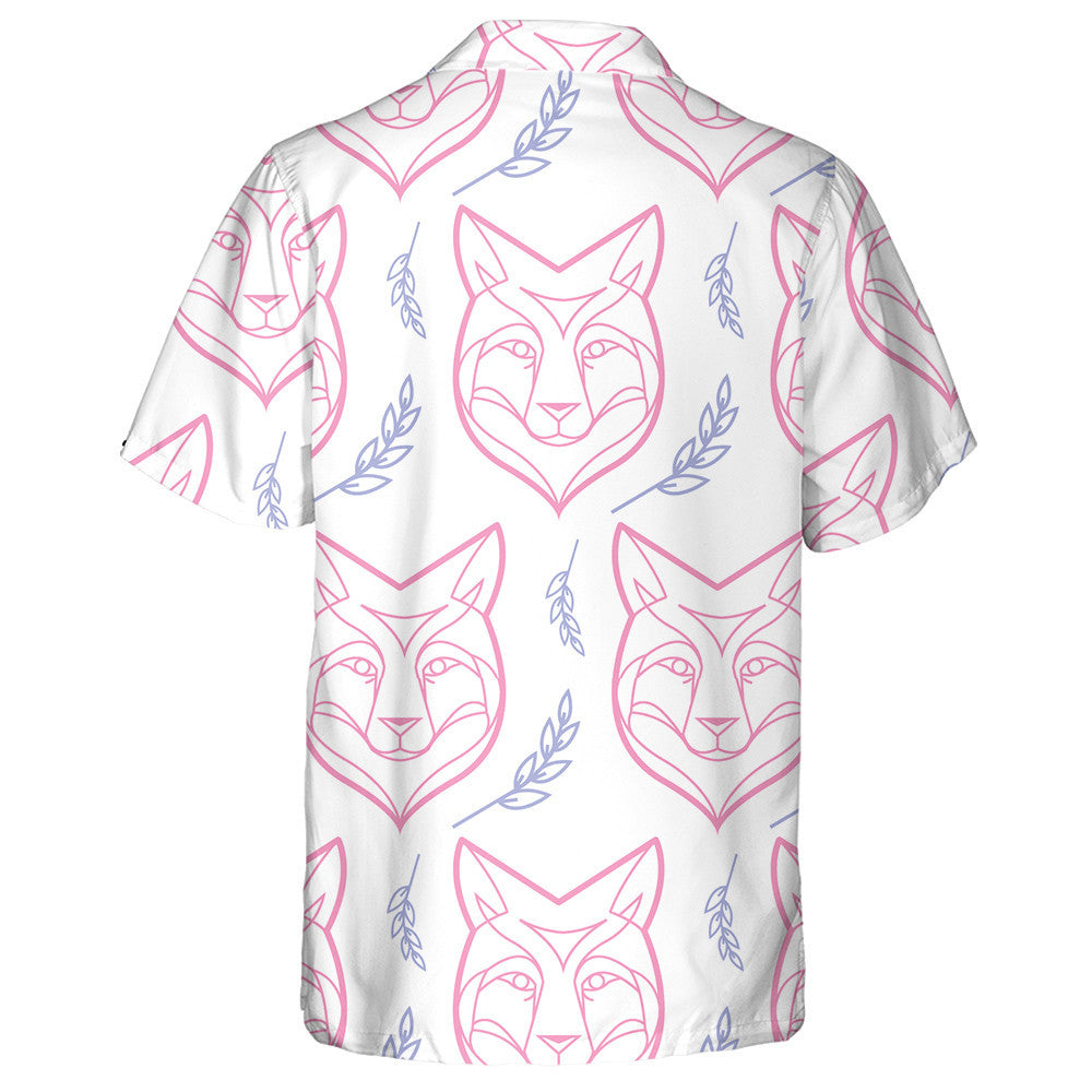 Pink Line Wolf Head And Leaves Hawaiian Shirt,Hawaiian Shirt Gift, Christmas Gift