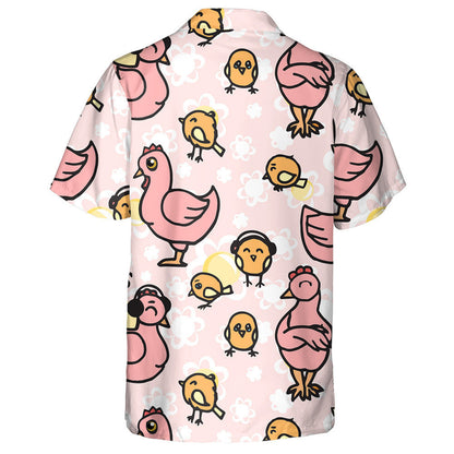 Cheerful Funny Hens And Baby Chickens Hawaiian Shirt, Hawaiian For Gift