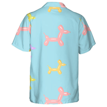 Colorful Dog Puppy Balloon Blue Background Hawaiian Shirt, Hawaiian Shirt Gift, Christmas Gift