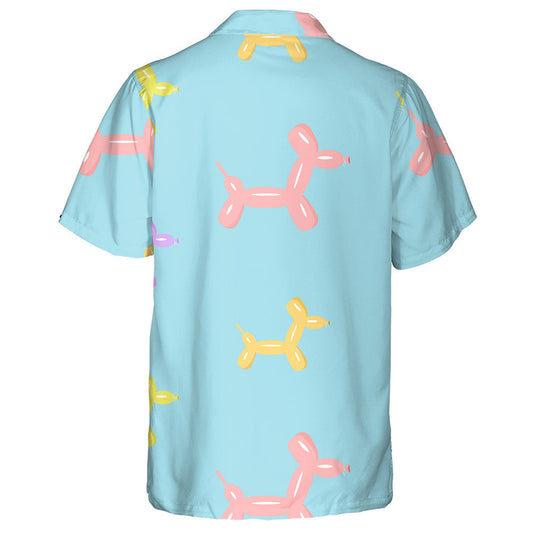 Colorful Dog Puppy Balloon Blue Background Hawaiian Shirt, Hawaiian Shirt Gift, Christmas Gift